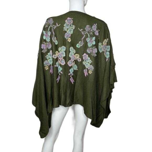 The Look by Randolph Duke Women's Button Top Floral Knit Poncho Sweater sz XS - Picture 3 of 4